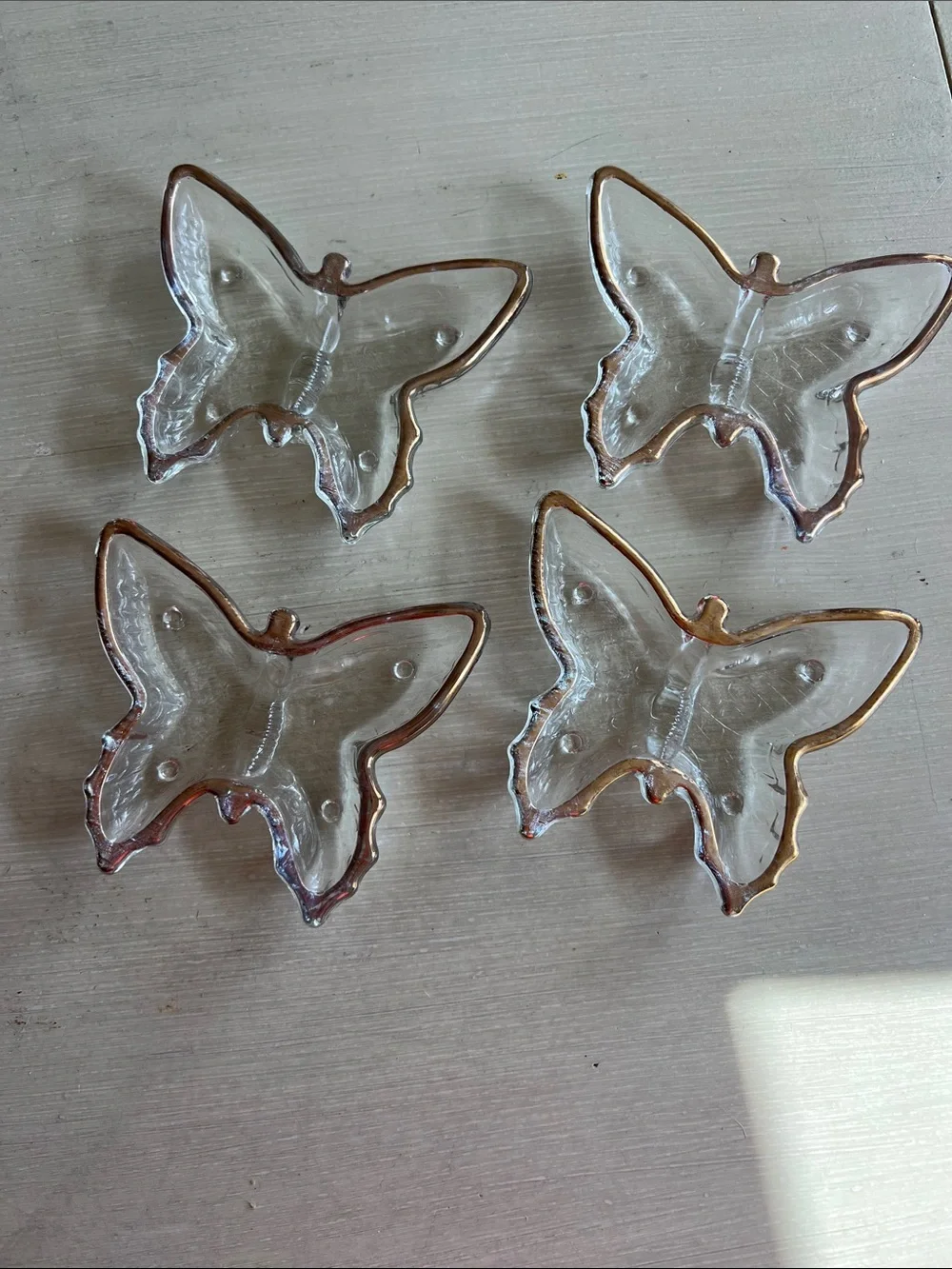 Gold-Rim Clear Butterfly Glass Dishes - Set of 4